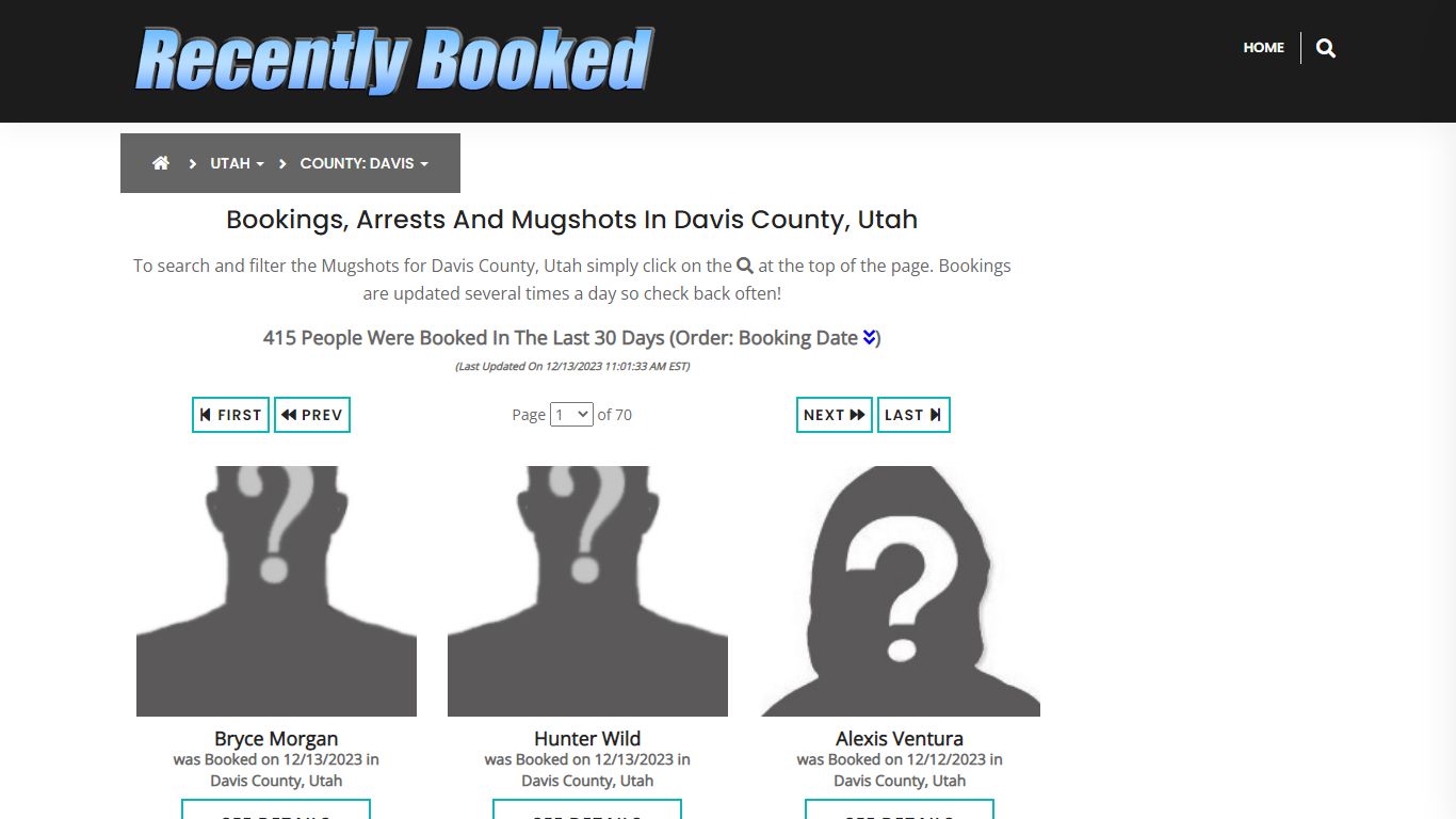 Recent bookings, Arrests, Mugshots in Davis County, Utah - Recently Booked